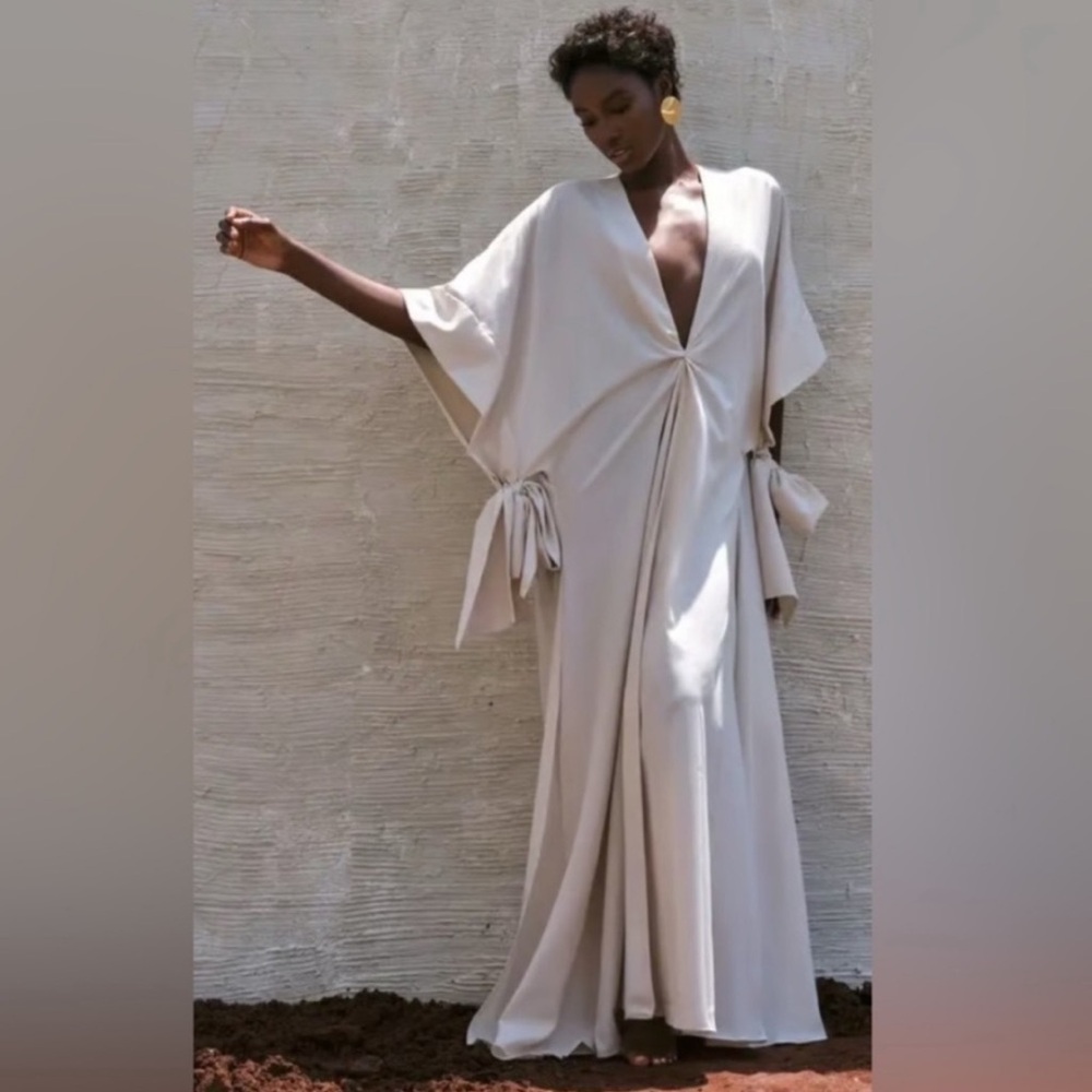 ANDREA IYAMAH Gamba Maxi Tie-Waist Robe One Size | OS Ivory